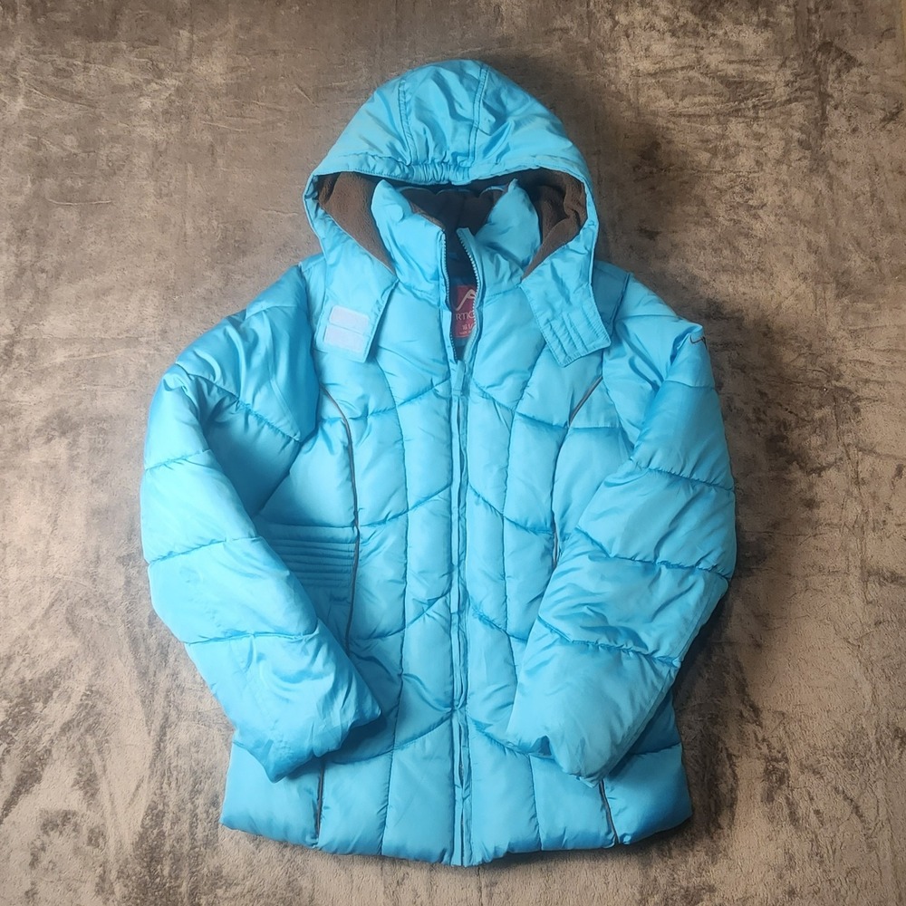 Vertical 9 Girls Size 16 1/2 Plus Aqua Blue Hooded Puffer Jacket Winter Snow Coa